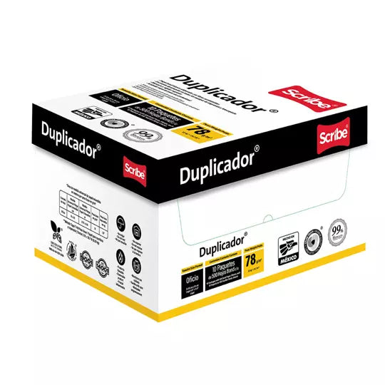 Caja de papel bond Duplicador Scribe tam año oficio 99% de blancura 78gr.