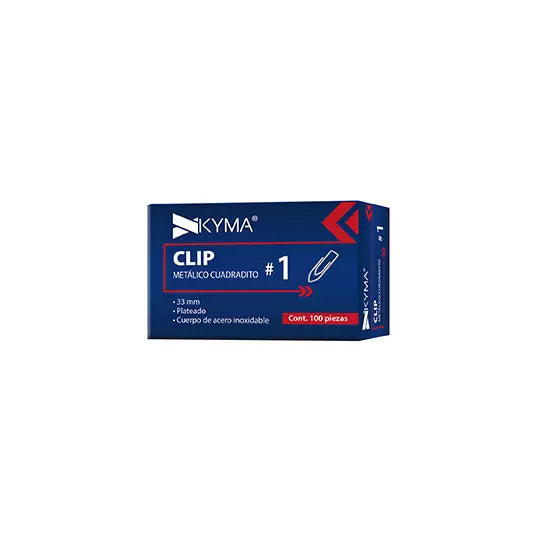 Clip metálico kyma cuadradito no.1 33mm c/100 pzs