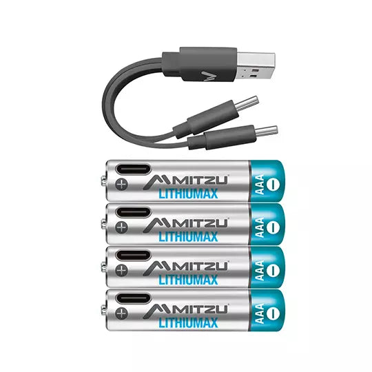 Pila recargable, litio MITZU Lithiumax A AA 1.5 Vcc de 390mAh,paquete con 4 pilas