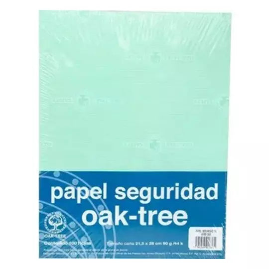 Paquete de papel seguridad Oaktree verde claro tamaño carta 90gr paquete con 100