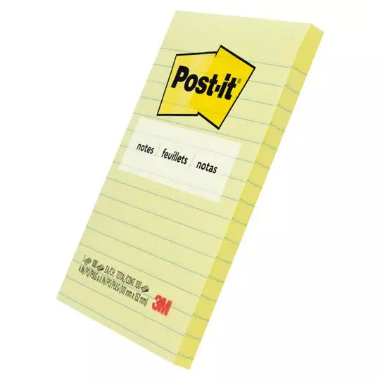 Notas adhesivas Post-It 660 amarillas 4 x 6 pulgadas 1 block c/100 hojas rayadas