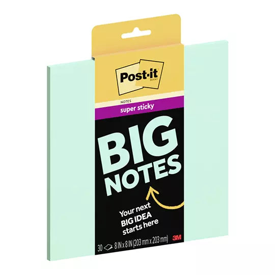 Notas adhesivas Post-It BIG NOTE Super S ticky 8 x 8 pulg color menta c/30 notas
