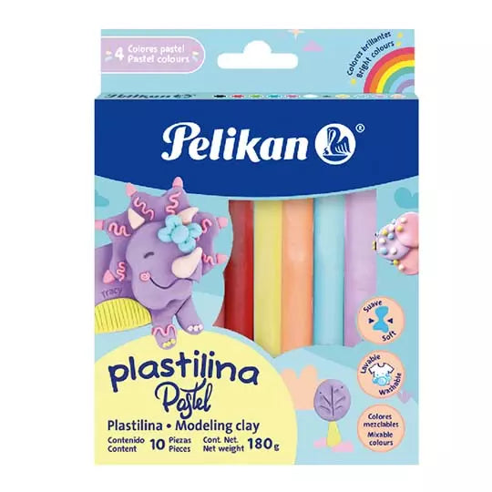 Plastilina Pelikan colores pastel caja c on 10 barras de colores surtidos