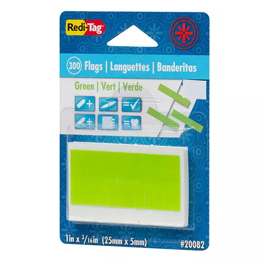 Banderitas mini Redi-Tag 0.5 x 2.5 cm co lor verde paquete con 300