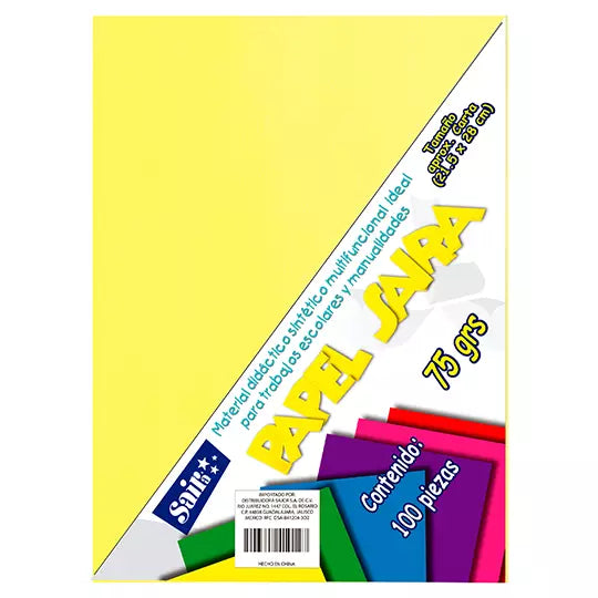 Paquete de hojas de color Saira tamaño c arta Amarillo pastel 75gr c/ 100 H