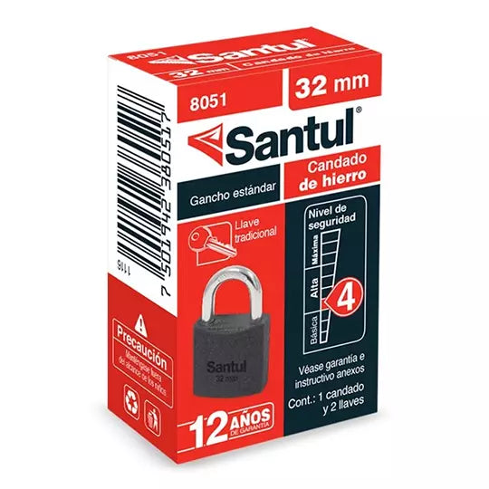Candado de hierro santul de 32mm.  más 2 llaves