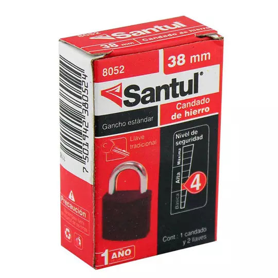 Candado de hierro santul de 38mm.  más 2 llaves