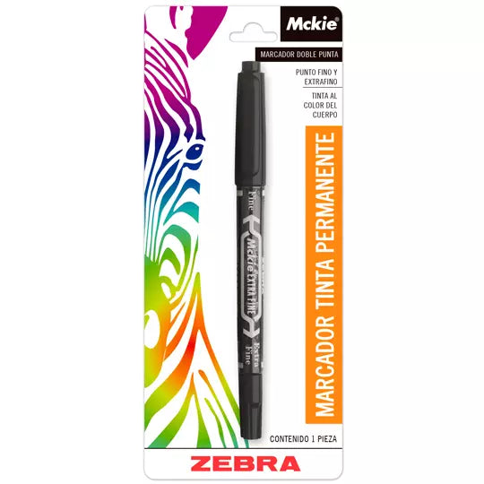Marcador ZEBRA Mckie doble punta fino y extra fino color negro blíster c/1 pieza